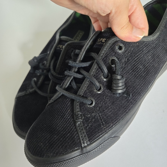 Sperry top sider black corduroy leather laces like new sz 8 - Picture 2 of 5